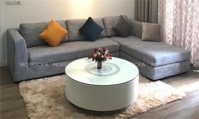 Sofa góc L bọc nỉ màu ghi cho phòng khách MS-0071 
